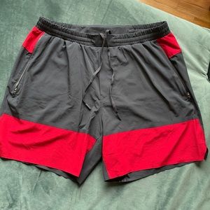Lululemon Men’s XL Dark Grey/Charcoal and Red Running Shorts